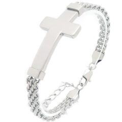 ***COI Titanium Gold Tone/Silver Cross Bracelet With Steel Clasp(Length: 7.48 inches)-02020AA