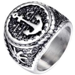 ****COI Titanium Black Silver Anchor Ring-02027AA