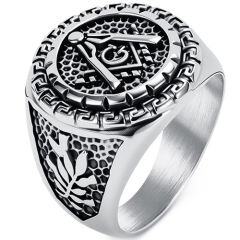 ***COI Titanium Black Gold Tone/Silver/Black Masonic Freemason Ring-02028AA