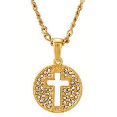****COI Gold Tone Titanium Cross Pendant With Cubic Zirconia-02030AA