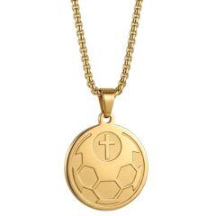 ****COI Titanium Black/Gold Tone/Silver Soccer & Cross Pendant-02031AA