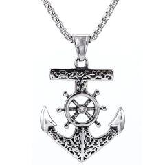 ****COI Titanium Black Silver Anchor Pendant-02032AA