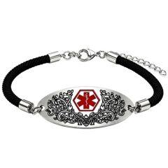 ***COI Titanium Medical Alert Genuine Leather Bracelet With Steel Clasp(Length: 8.27 inches)-02042AA
