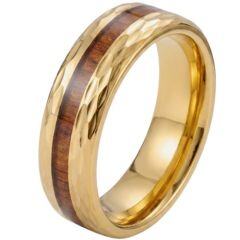****COI Gold Tone Titanium Faceted Ring With Koa Wood-02048AA