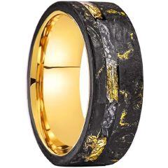 ****COI Tungsten Carbide Black Gold Tone Meteorite & Gold Foil Ring-02052A