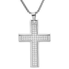 ****COI Titanium Black/Gold Tone/Silver Cross Pendant With Cubic Zirconia-02055AA
