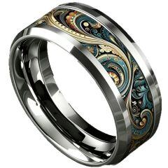 ****COI Titanium Camouflage Celtic Beveled Edges Ring-02058AA
