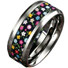 ****COI Titanium Floral Beveled Edges Ring-02063AA