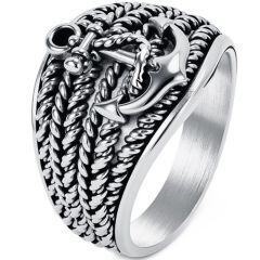 ****COI Titanium Black/Gold Tone/Silver Anchor Ring-02068AA