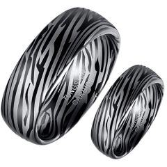 ****COI Tungsten Carbide Black Silver Damascus Dome Court Ring-02079AA