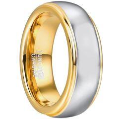 ****COI Tungsten Carbide Gold Tone Silver Step Edges Ring-02082AA