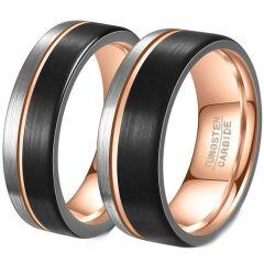 ****COI Tungsten Carbide Black Rose Silver Offset Groove Ring-02083AA