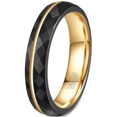 ****COI Tungsten Carbide Black Gold Tone Faceted Offset Groove Ring-02084AA