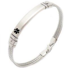 ****COI Titanium Gold Tone Silver/Silver Medical Alert Wire Bracelet With Steel Clasp(Length: 7.87 inches)-02092AA