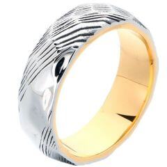 ****COI Titanium Gold Tone Silver Damascus Ring-02095AA