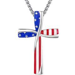 ****COI Titanium Blue Red White American Flag Cross Pendant-02102AA
