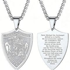 ****COI Titanium Black/Gold Tone/Silver Saint Michael Protect Us Pendant-02103AA