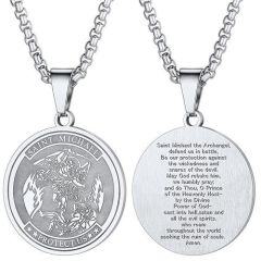 ****COI Titanium Black/Gold Tone/Silver Saint Michael Protect Us Pendant-02104AA