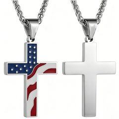 ****COI Titanium Black/Gold Tone/Silver American Flag Cross Pendant-02105AA