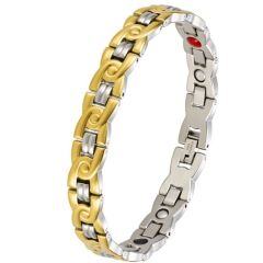 ****COI Titanium Gold Tone Silver Bracelet With Steel Clasp(Length: 8.27 inches)-02110AA