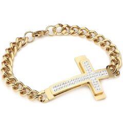 ****COI Titanium Gold Tone/Silver Cross Cubic Zirconia Bracelet With Steel Clasp(Length: 8.27 inches)-02114AA