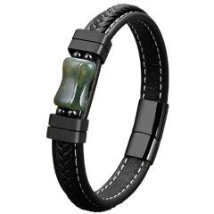 ****COI Titanium Green Agate Genuine Leather Bracelet With Steel Clasp(Length: 8.27 inches)-02115AA