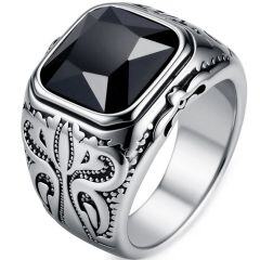 ****COI Titanium Black Gold Tone/Silver Celtic Ring With Black Onyx-02136AA
