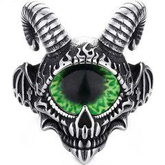 ****COI Titanium Black Silver Goat's Head Ring With Created Red Ruby/Green Emerald/Blue Sapphire-02137AA