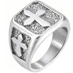 ****COI Titanium Gold Tone/Silver Cross Ring-02160AA