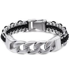 ****COI Titanium Leather Bracelet With Steel Clasp(Length: 8.66 inches)-02154AA