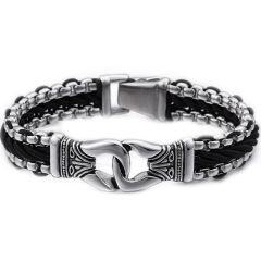 ****COI Titanium Leather Bracelet With Steel Clasp(Length: 8.66 inches)-02155AA