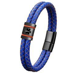 ****COI Titanium Black Red Medical Alert Genuine Leather Bracelet With Steel Clasp(Length: 8.27 inches)-02157AA