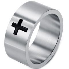 ****COI Titanium Black/Gold Tone/Silver Cross Ring-02161AA