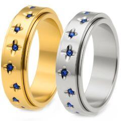 ****COI Titanium Gold Tone/Silver Ring With Created Blue Sapphire-02162AA