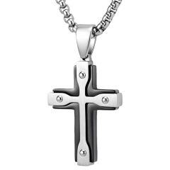 ****COI Titanium Black/Gold Tone Silver Cross Pendant-02167AA