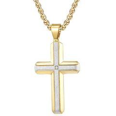 ****COI Titanium Black/Gold Tone/Silver Silver Cross Pendant With Cubic Zirconia-02170AA