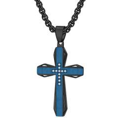 ****COI Titanium Black Blue/Gold Tone Silver/Black Silver Cross Pendant With Cubic Zirconia-02172AA