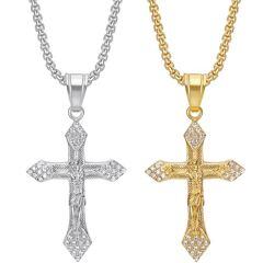 ****COI Titanium Gold Tone/Silver Jesus Cross Pendant With Cubic Zirconia-02174AA