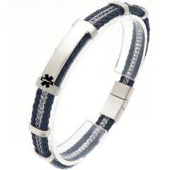 ****COI Titanium Black/Gold Tone/Silver Medical Alert Genuine Leather Bracelet With Steel Clasp(Length: 8.07 inches)-02181AA