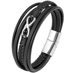 ****COI Titanium Black/Gold Tone/Silver Infinity Genuine Leather Bracelet With Steel Clasp(Length: 8.27 inches)-02182AA