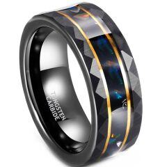 ****COI Tungsten Carbide Black Gold Tone Double Groove Faceted Ring With Abalone Shell-02190AA
