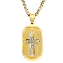 ****COI Titanium Black Gold Tone/Gold Tone Cross Pendant With Cubic Zirconia-02192AA