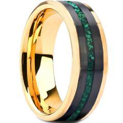 ****COI Tungsten Carbide Black Gold Tone Green Malachite Ring-02194AA