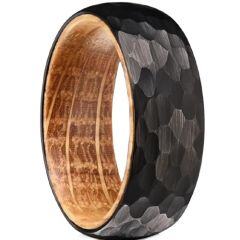 ****COI Black Tungsten Carbide Faceted Ring With Koa Wood-02197AA