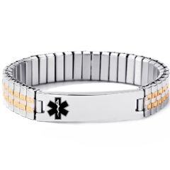 ****COI Titanium Gold Tone Silver Medical Alert Bracelet With Steel Clasp(Length: 8.27 inches)-02199AA