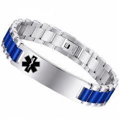 ****COI Titanium Blue Silver Medical Alert Bracelet With Steel Clasp(Length: 8.27 inches)-02201AA