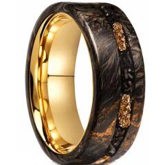 ****COI Gold Tone Tungsten Carbide Carbon Fiber Gold Foil & Meteorite Ring-02202AA