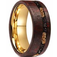 ****COI Gold Tone Tungsten Carbide Meteorite Gold Foil Ring With Carbon Fiber-02203AA
