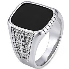 ****COI Titanium Anchor Ring With Black Onyx/Created Red Ruby/Green Emerald-02204AA