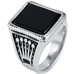 ****COI Titanium Crown Ring With Black Onyx/Created Red Ruby/Green Emerald-02205AA